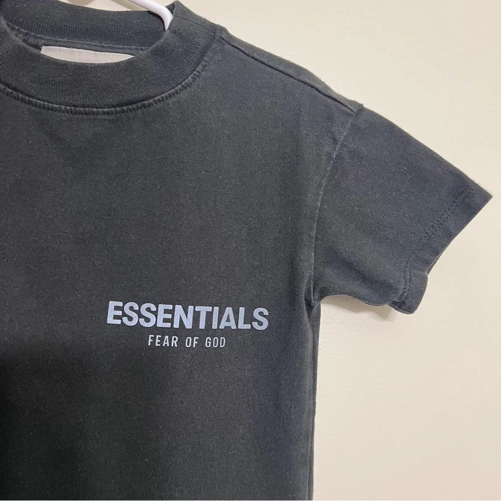 Fear of God Essentials Tee Shirt Kids Sz XS 4/5 Black Grunge T Shirt Boys Girls